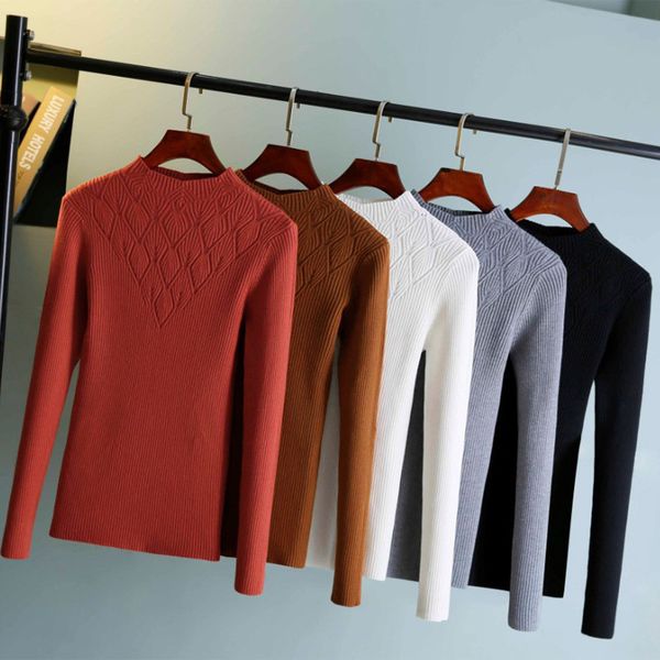 autumn winter half high neck sweater women's bottoming shirt long sleeve solid color slim fit knitted female 210520, White;black
autumn winter half high neck sweater women's bottoming shirt long sleeve solid color slim fit knitted female 210520, White;black