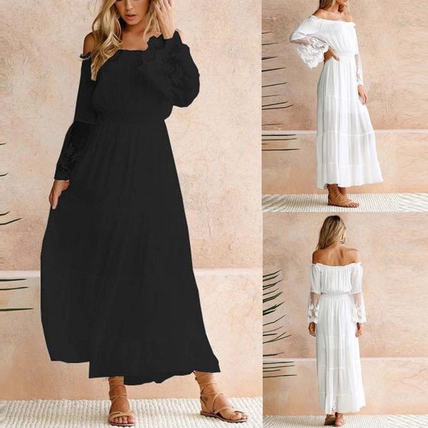 casual dresses summer maxi dress slash neck off shoulder solid loose beach long elegant vestido, Black;gray
casual dresses summer maxi dress slash neck off shoulder solid loose beach long elegant vestido, Black;gray