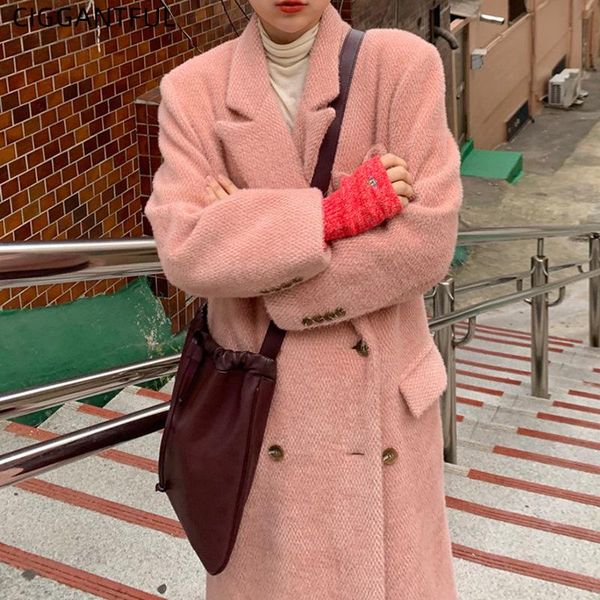 women's wool & blends korean chic autumn winter retro temperament double breasted loose wild long sleeve warm woolen coat fuzzy pink pe, Black
women's wool & blends korean chic autumn winter retro temperament double breasted loose wild long sleeve warm woolen coat fuzzy pink pe, Black