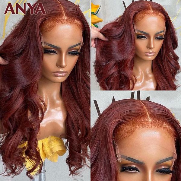 lace wigs anya wig rose brown front pre plucked body wave human hair transparent brazilian remy for black women, Black;brown