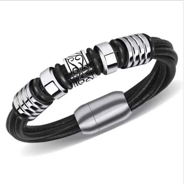 multilayer leather bracelet with punk rock design men fashion accessories q0719, Black
multilayer leather bracelet with punk rock design men fashion accessories q0719, Black