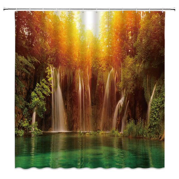 sztnsm waterfall shower curtain golden yellow jungle green plants natural lake river autumn nature scenery, 70x70 inch polyester
sztnsm waterfall shower curtain golden yellow jungle green plants natural lake river autumn nature scenery, 70x70 inch polyester