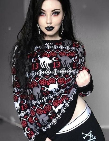 women's sweaters 2021 steampunk y2k girl's sweater gothic xmas knitted pullover snowflake dark academia autumn for techwear women, White;black
women's sweaters 2021 steampunk y2k girl's sweater gothic xmas knitted pullover snowflake dark academia autumn for techwear women, White;black