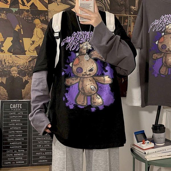men's t-shirts harajuku t-shirt cartoon fake two pieces bear print long sleeve stitch tshirt autumn gothic loose pullover male top, White;black
men's t-shirts harajuku t-shirt cartoon fake two pieces bear print long sleeve stitch tshirt autumn gothic loose pullover male top, White;black