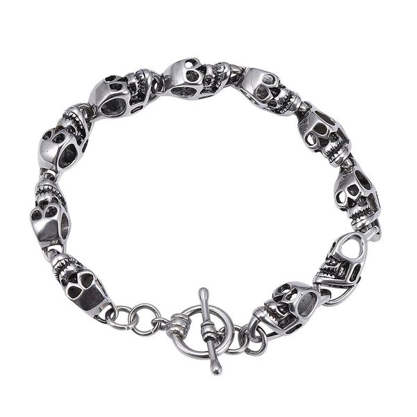 link, chain punk stainless steel skull charm bracelet men link bangles male jewelry accessories party gift gs0038, Black
link, chain punk stainless steel skull charm bracelet men link bangles male jewelry accessories party gift gs0038, Black