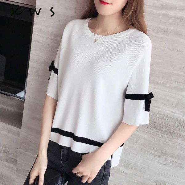 sweet sweater women o neck bow tie up sweater split side pullover female summer knitted sweater loose thin jumper 210604, White;black
sweet sweater women o neck bow tie up sweater split side pullover female summer knitted sweater loose thin jumper 210604, White;black