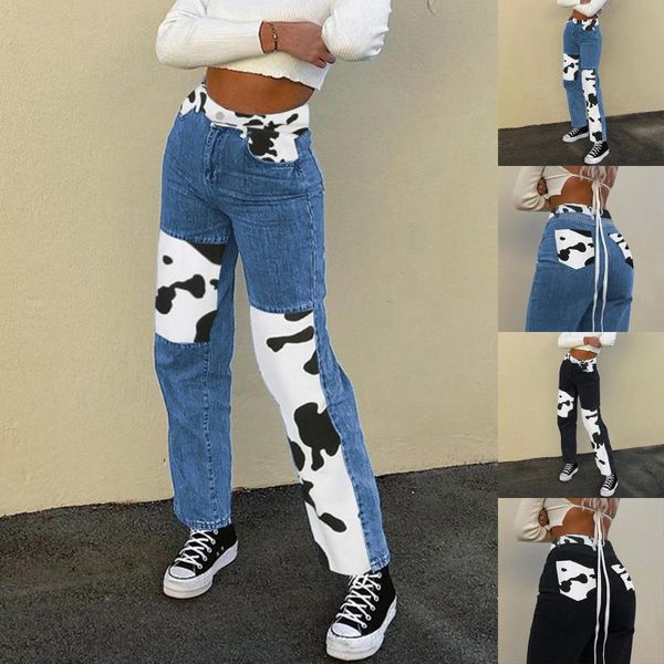 women's straight pants matching color jeans high waist slim loose cow printed block fashion trousers d15, Blue
women's straight pants matching color jeans high waist slim loose cow printed block fashion trousers d15, Blue