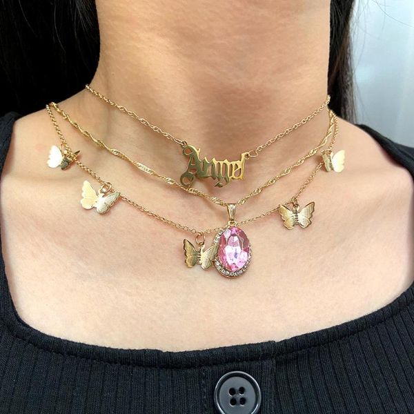 chains punk multilayer golden angel letter crystal pendant necklace for women simple metal butterfly clavicle chain jewelry, Silver
chains punk multilayer golden angel letter crystal pendant necklace for women simple metal butterfly clavicle chain jewelry, Silver