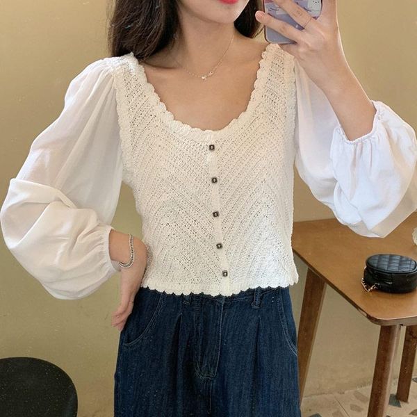 women's blouses & shirts korean sweet patchwork puff sleeve button white lace chiffon blouse women crop elegant shirt 2021 spring
women's blouses & shirts korean sweet patchwork puff sleeve button white lace chiffon blouse women crop elegant shirt 2021 spring