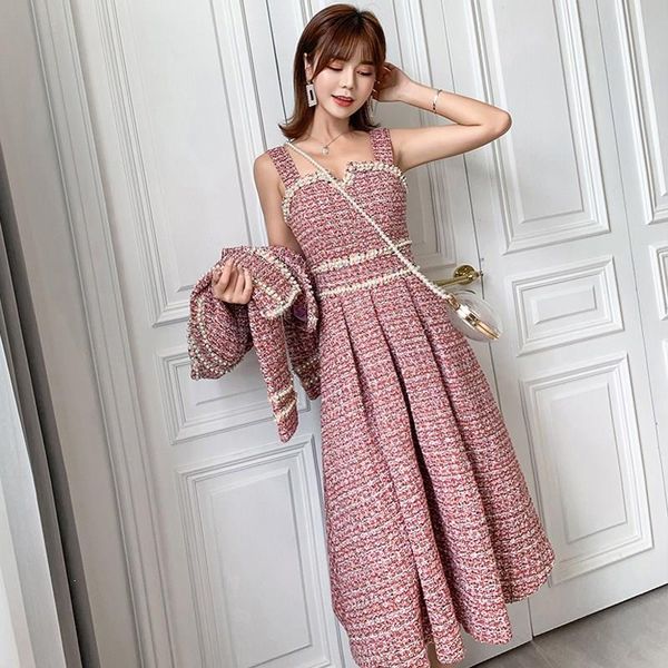 two piece dress fall winter short jacket coat and vest tweed dresses suits beading sets elegant 2 women, White
two piece dress fall winter short jacket coat and vest tweed dresses suits beading sets elegant 2 women, White