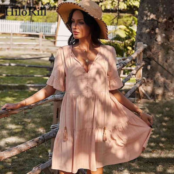 solid color loose mini dress women bow tie v neck casual beach ruffles short sleeve ladies summer es 210508, Black;gray
solid color loose mini dress women bow tie v neck casual beach ruffles short sleeve ladies summer es 210508, Black;gray