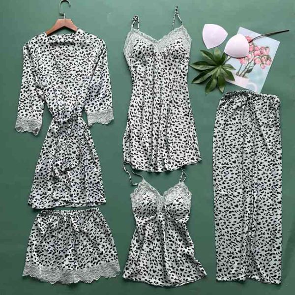 women's sleepwear satin leopard 5pcs pajamas set women summer thin pyjamas kimono bathrobe gown lace trim sleep home clothes, Black;red
women's sleepwear satin leopard 5pcs pajamas set women summer thin pyjamas kimono bathrobe gown lace trim sleep home clothes, Black;red