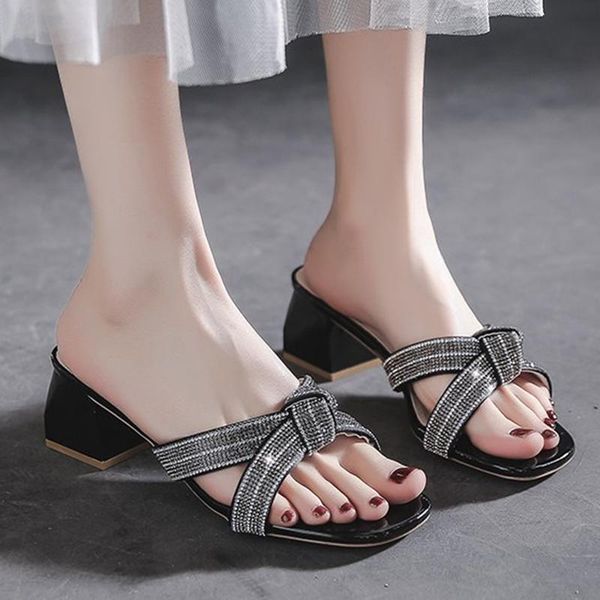 rimocy shiny crystal strap high heels slippers women 2021 summer open toe square toes heel sandals female non slip slides mujer, Black
rimocy shiny crystal strap high heels slippers women 2021 summer open toe square toes heel sandals female non slip slides mujer, Black