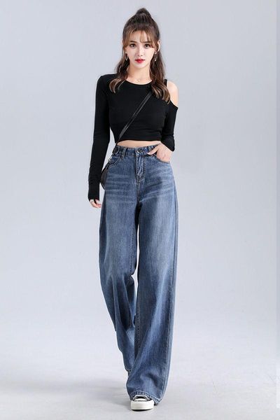 women's jeans spring 2021 wide leg loose high waist slim vertical straight pants women woman, Blue
women's jeans spring 2021 wide leg loose high waist slim vertical straight pants women woman, Blue