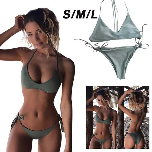 women's swimwear women push-up padded bikini lace up high waist solid bra swimsuit halter beachwear vikinis para mujer #g2, White;black
women's swimwear women push-up padded bikini lace up high waist solid bra swimsuit halter beachwear vikinis para mujer #g2, White;black