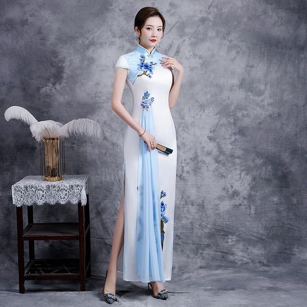 ethnic clothing lace blue-white patchwork qipao flower embroidery evening party dress gown high split cheongsam mandarin collar vestido, Red
ethnic clothing lace blue-white patchwork qipao flower embroidery evening party dress gown high split cheongsam mandarin collar vestido, Red