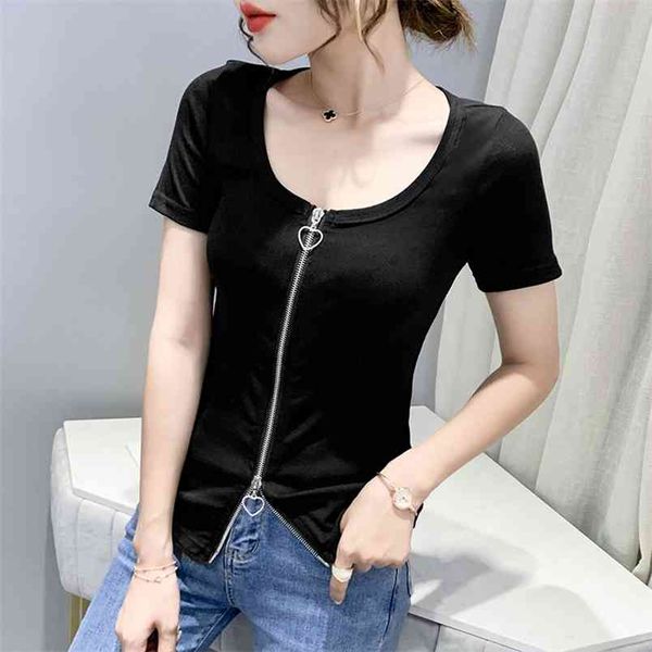 fashion summer the zipper cardigan o collar t shirt women short sleeve slim tshirt woman t shirts large size 210507, White
fashion summer the zipper cardigan o collar t shirt women short sleeve slim tshirt woman t shirts large size 210507, White