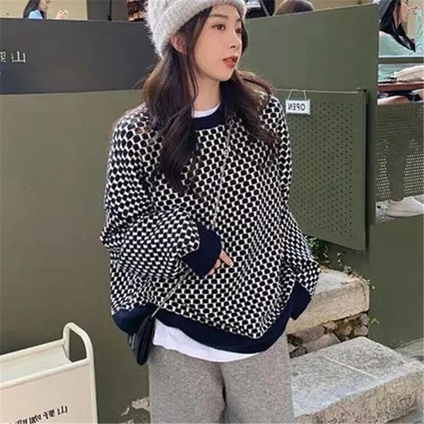 women's sweaters sweater women autumn winter plaid stitching round neck long-sleeved pullover loose bottoming shirt fashionable commute, White;black
women's sweaters sweater women autumn winter plaid stitching round neck long-sleeved pullover loose bottoming shirt fashionable commute, White;black