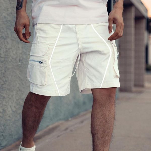 men's shorts cargo drawstring reflective men loose straight pockets short pants summer solid color casual fitness sport, White;black
men's shorts cargo drawstring reflective men loose straight pockets short pants summer solid color casual fitness sport, White;black