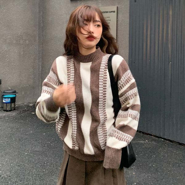 2colors 2021 autumn winter korean style stripe loose sweaters knitted sweater and pullover womens (c8186), White;black
2colors 2021 autumn winter korean style stripe loose sweaters knitted sweater and pullover womens (c8186), White;black