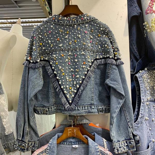 women's jackets women sprig and autumn beaded fringe edge lapel short denim jacket fashion high waist cardigan y744, Black;brown
women's jackets women sprig and autumn beaded fringe edge lapel short denim jacket fashion high waist cardigan y744, Black;brown