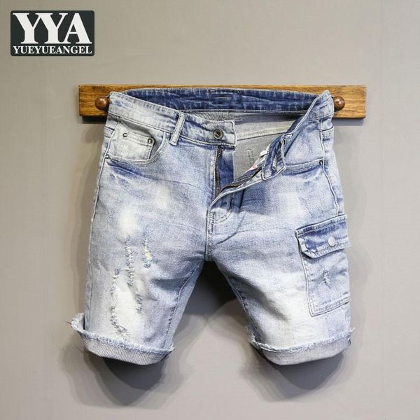 men's jeans summer light bluewashed vintage cargo shorts men slim fit knee length straight high street casual ripped denim male, Blue
men's jeans summer light bluewashed vintage cargo shorts men slim fit knee length straight high street casual ripped denim male, Blue