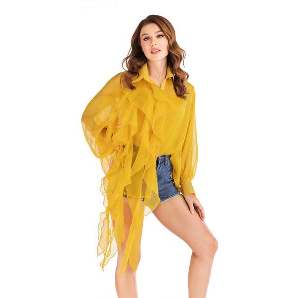 women's blouses & shirts stylish irregular casual blouse 2021 long sleeve work blusas female button shirt yellow spring, White
women's blouses & shirts stylish irregular casual blouse 2021 long sleeve work blusas female button shirt yellow spring, White