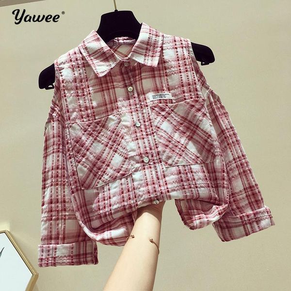 women's blouses & shirts autumn korean shoulder off women 2021 plaid ladies blusas casual plus size long sleeve blouse, White
women's blouses & shirts autumn korean shoulder off women 2021 plaid ladies blusas casual plus size long sleeve blouse, White