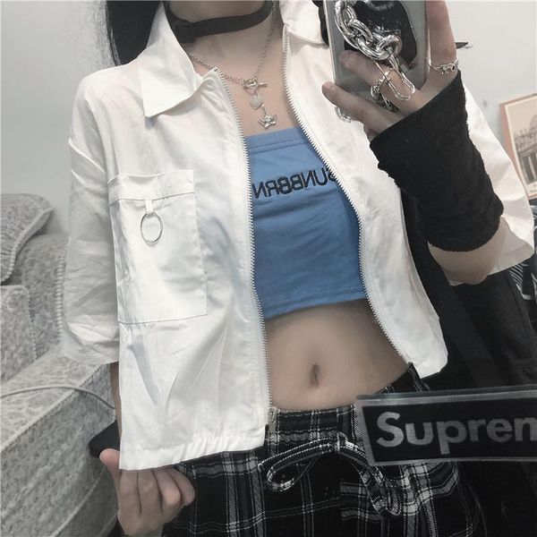 women's jackets women summer korean version ins retro solid color short shirt student zipper short-sleeved cardigan all-match 2021, Black;brown
women's jackets women summer korean version ins retro solid color short shirt student zipper short-sleeved cardigan all-match 2021, Black;brown