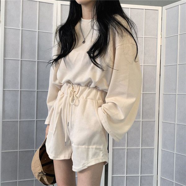 women's clothing 2021 casual lounge wear set korea long sleeve and waist high mini shorts of two pieces together 03mm, White;black
women's clothing 2021 casual lounge wear set korea long sleeve and waist high mini shorts of two pieces together 03mm, White;black