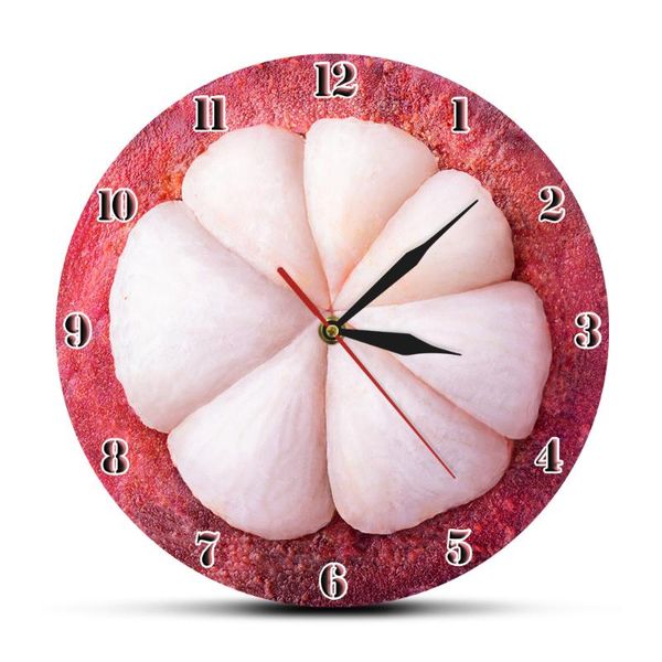 modern wall watch home decor tropical botanical printed round clock mangosteen stylized exotic fruit slice clocks