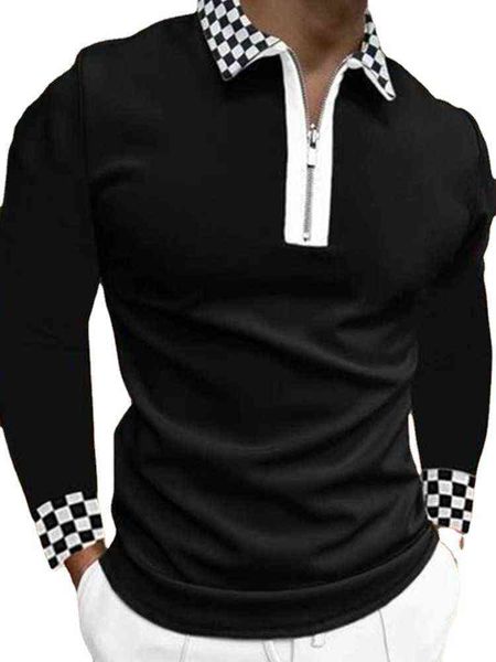 2021 autumn men's zipper stitching lapel print plaid loose t-shirt long sleeve polo shirt, White;black
2021 autumn men's zipper stitching lapel print plaid loose t-shirt long sleeve polo shirt, White;black