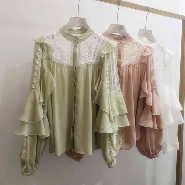 sweet ruffles blouses women shirts elegant lace hollow out womens spring temperament long sleeve camisas mujer 210514, White
sweet ruffles blouses women shirts elegant lace hollow out womens spring temperament long sleeve camisas mujer 210514, White