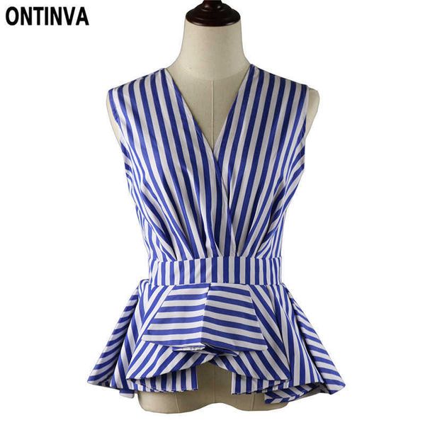blue striped peplum blouse summer sleeveless womens plus size v-neck ruffles office lady shirts femininas blusas workwear 210527, White
blue striped peplum blouse summer sleeveless womens plus size v-neck ruffles office lady shirts femininas blusas workwear 210527, White