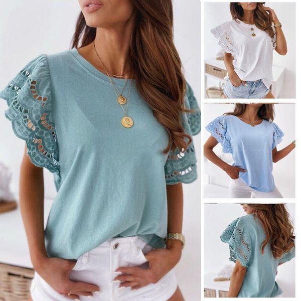 women's blouses & shirts lace patchwork short butterfly sleeve elegant embroidery solid o-neck summer women harajuku shirt blusa, White
women's blouses & shirts lace patchwork short butterfly sleeve elegant embroidery solid o-neck summer women harajuku shirt blusa, White