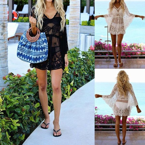 women summer beach dress swimwear lace floral bikini cover up bathing suit kimono blouse sunscreen women's, White;black
women summer beach dress swimwear lace floral bikini cover up bathing suit kimono blouse sunscreen women's, White;black