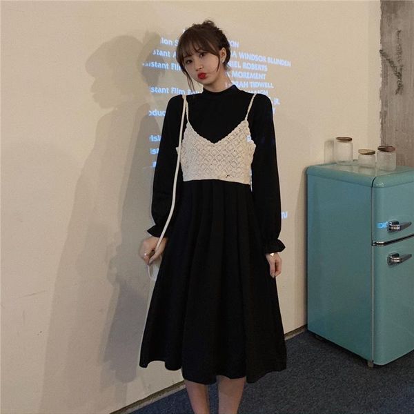 french waist long sleeve white vest and dress 2021 autumn temperament casual dresses, Black;gray
french waist long sleeve white vest and dress 2021 autumn temperament casual dresses, Black;gray