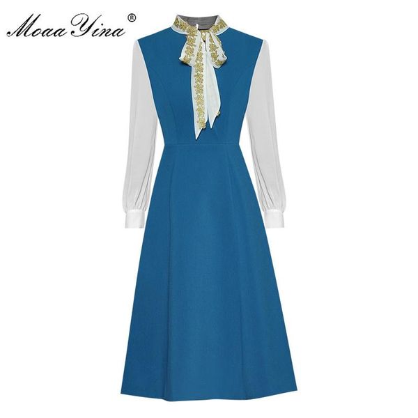 casual dresses moaayina fashion designer dress spring women's gold line embroidery bow collar slim elegant, Black;gray
casual dresses moaayina fashion designer dress spring women's gold line embroidery bow collar slim elegant, Black;gray