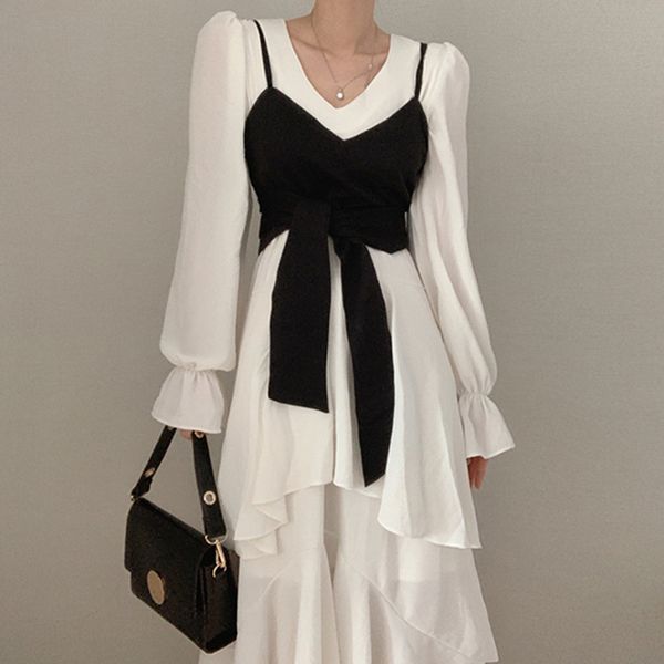 wonder spring korea chic high waist wrapped chest harness vest long sleeve dress female midi 210510, Black;gray
wonder spring korea chic high waist wrapped chest harness vest long sleeve dress female midi 210510, Black;gray