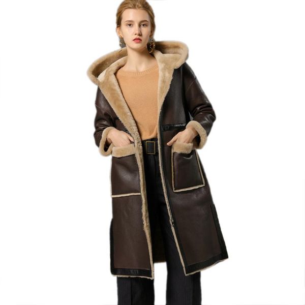 women's fur & faux 2021 women real merino sheep coats long style pocket with hooded genuine double faced jacket overcoat warm brand, Black
women's fur & faux 2021 women real merino sheep coats long style pocket with hooded genuine double faced jacket overcoat warm brand, Black