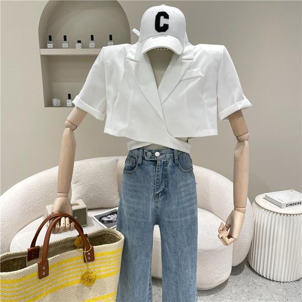 women's suits & blazers niche design clothing summer 2021 fashion relaxed leisure thin short sleeve blazer top, White;black
women's suits & blazers niche design clothing summer 2021 fashion relaxed leisure thin short sleeve blazer top, White;black