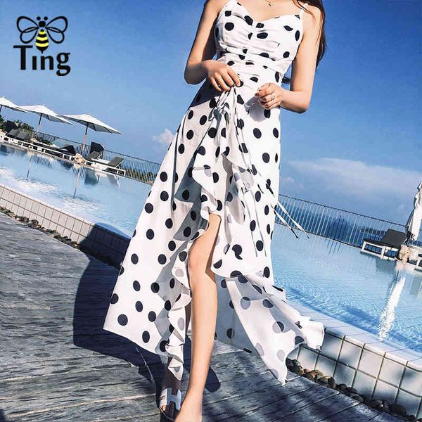 polka dot ruffles drawstring long dress women split casual streetwear strap summer beach vestidos 210513, Black;gray
polka dot ruffles drawstring long dress women split casual streetwear strap summer beach vestidos 210513, Black;gray
