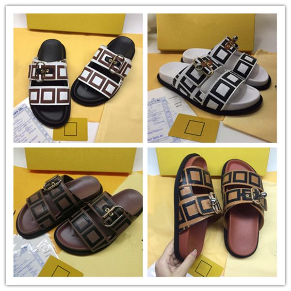 2021 women summer slippers slide cool effortlessly stylish slides 2 straps with adjusted gold buckles sandals logo box large size 35-42, Black