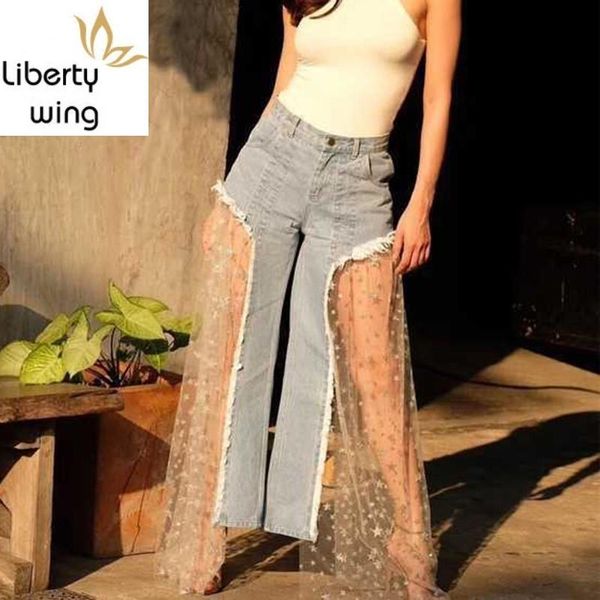women's jeans high waist sequin tassel denim wide leg pants mesh patchwork female fashion harajuku summer clothing, Blue
women's jeans high waist sequin tassel denim wide leg pants mesh patchwork female fashion harajuku summer clothing, Blue