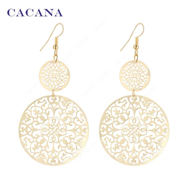 dangle long earrings for women classic pattern hollow round bijouterie, Silver 
dangle long earrings for women classic pattern hollow round bijouterie, Silver