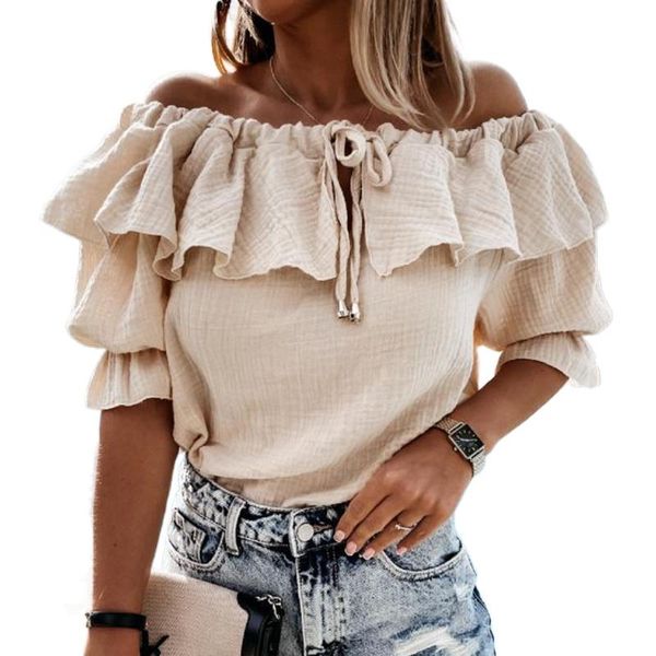 women's blouses & shirts off shoulder tie-up drawstring blouse women summer short sleeve ruffle shirt 2021 spring solid streetwear pull, White
women's blouses & shirts off shoulder tie-up drawstring blouse women summer short sleeve ruffle shirt 2021 spring solid streetwear pull, White