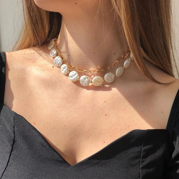 chains european and american baroque shaped pearl double necklace simple personality chain clavicle female fashion jewelry, Silver
chains european and american baroque shaped pearl double necklace simple personality chain clavicle female fashion jewelry, Silver