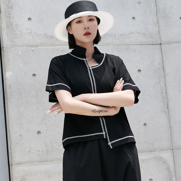 summer personality dark contrast bright irregular short sleeve t-shirt casual niche designer top, White
summer personality dark contrast bright irregular short sleeve t-shirt casual niche designer top, White
