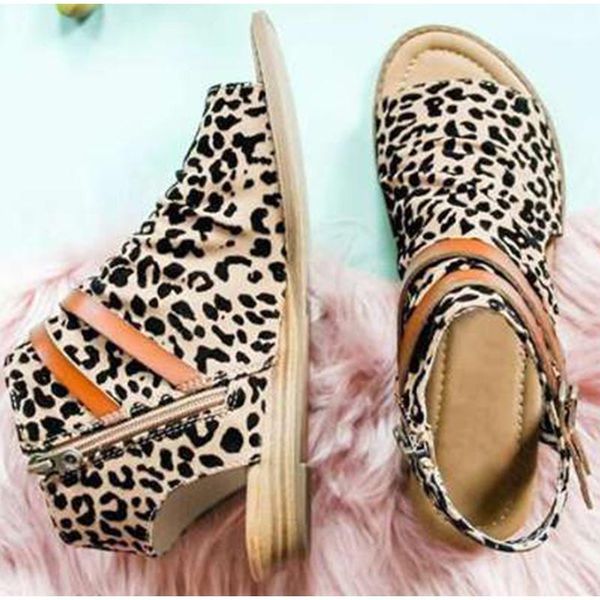 ladies leopard flat shoes woman comfortable fashion casual sandal female drop open toe zip summer sandals, Black 
ladies leopard flat shoes woman comfortable fashion casual sandal female drop open toe zip summer sandals, Black