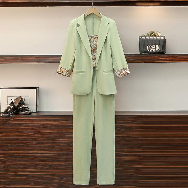 women's two piece pants large size women blazer suit notched jacket coat and floral vest three office lady matching set summer clothing, White
women's two piece pants large size women blazer suit notched jacket coat and floral vest three office lady matching set summer clothing, White
